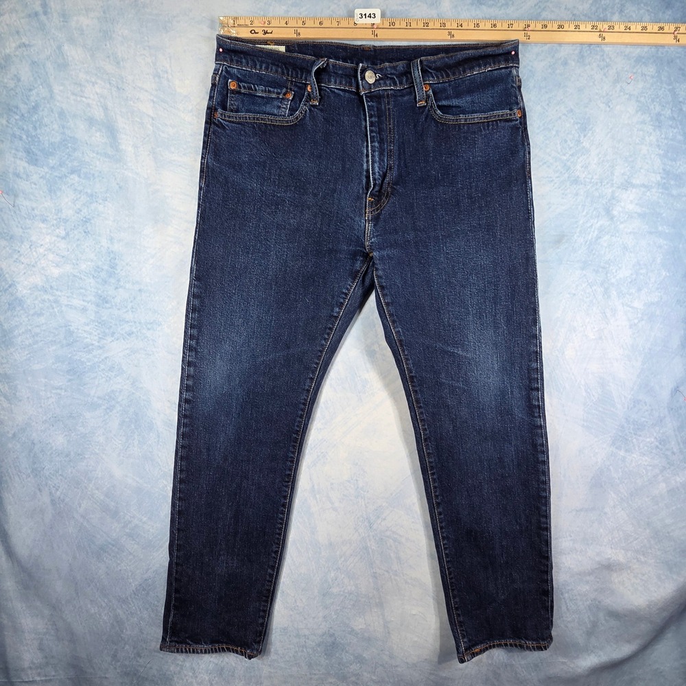 Levis Premium 502 Taper Fit Jeans Mens 36x30 Dark Wash Indigo Blue Denim 3143